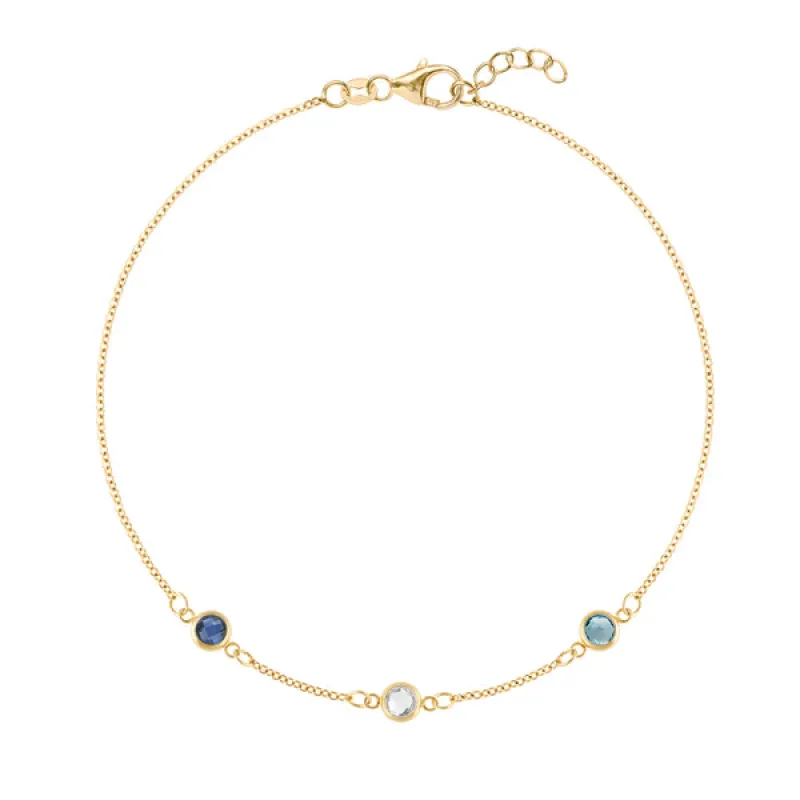 Personalized Classic 3 Birthstone Bracelet in 14k Gold sold by Haverhill