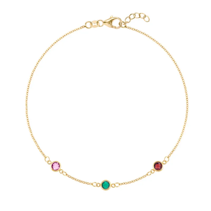 Personalized Classic 3 Birthstone Bracelet in 14k Gold sold by Haverhill