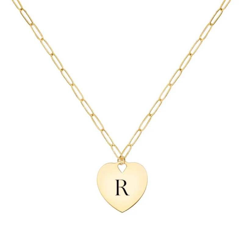 Engravable Flat Heart Pendant with Adelaide Mini Chain in 14k Gold sold by Haverhill