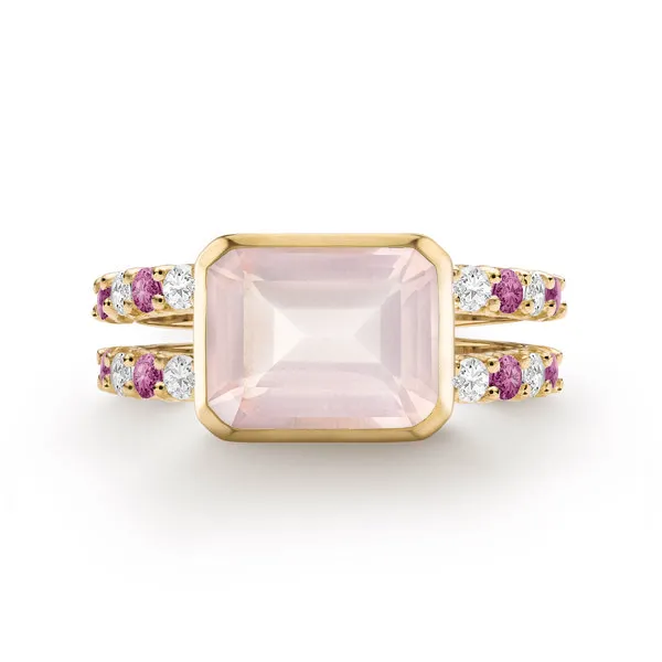 Personalized Warren Horizontal Birthstone Ring with Accent Stones in 14k Gold sold by Haverhill