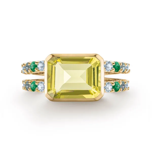 Personalized Warren Horizontal Birthstone Ring with Accent Stones in 14k Gold sold by Haverhill