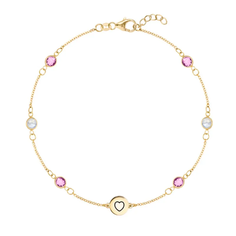 Personalized Heart Disc & Classic 6 Birthstone Bracelet in 14k Gold sold by Haverhill