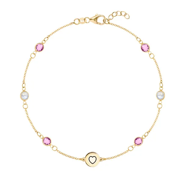 Personalized Heart Disc & Classic 6 Birthstone Bracelet in 14k Gold sold by Haverhill