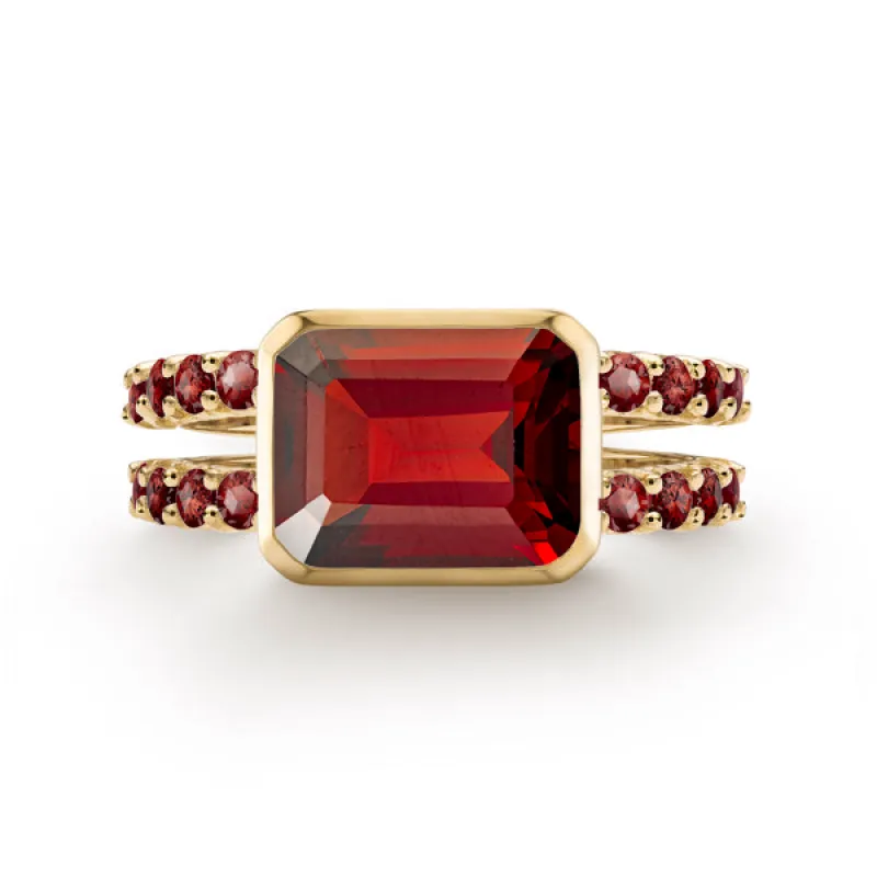 Personalized Warren Horizontal Birthstone Ring with Accent Stones in 14k Gold sold by Haverhill