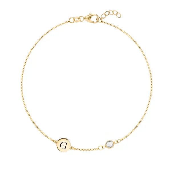 Personalized Classic 1 Letter & 1 Birthstone Bracelet in 14k Gold sold by Haverhill