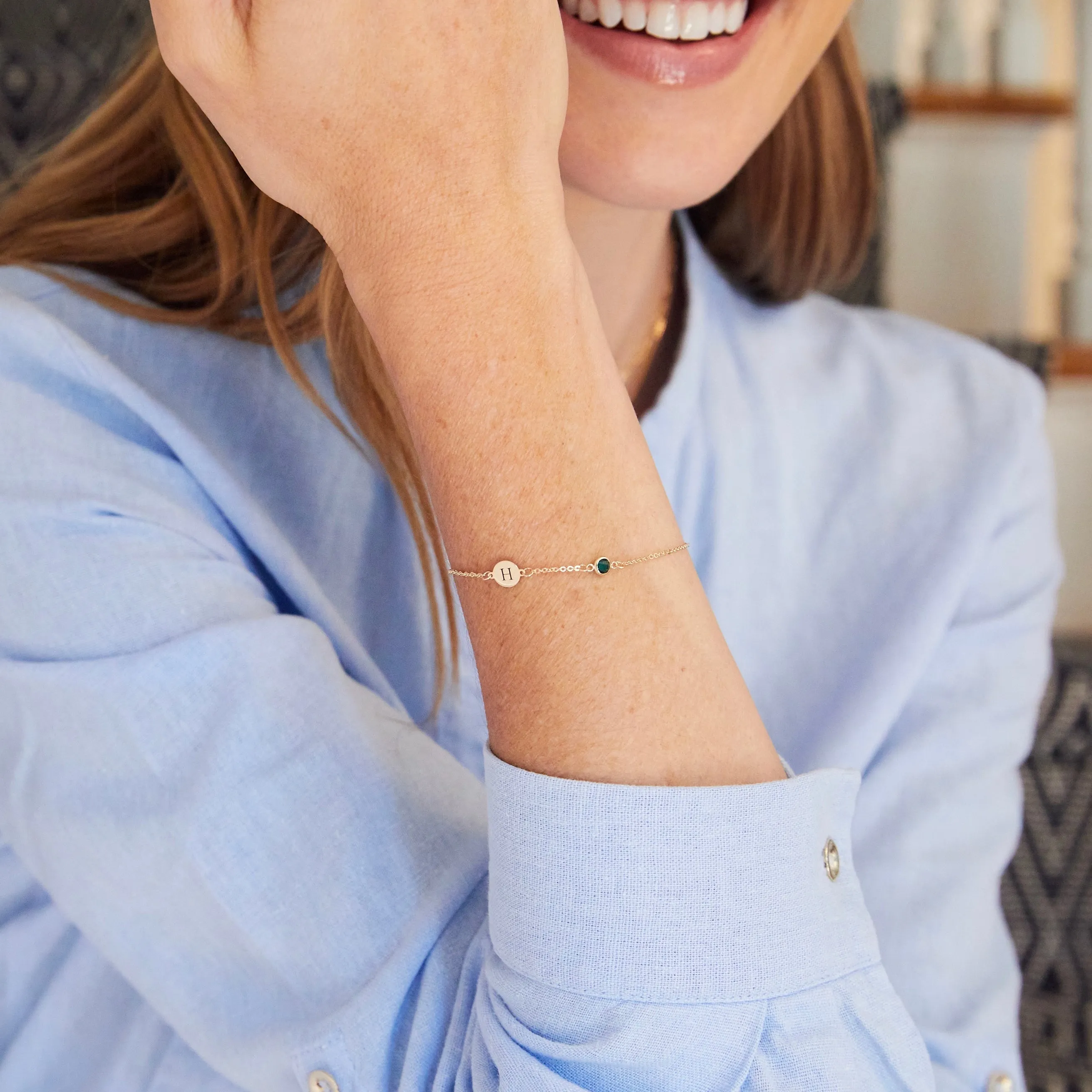 Personalized Classic 1 Letter & 1 Birthstone Bracelet in 14k Gold sold by Haverhill product image thumbnail 2