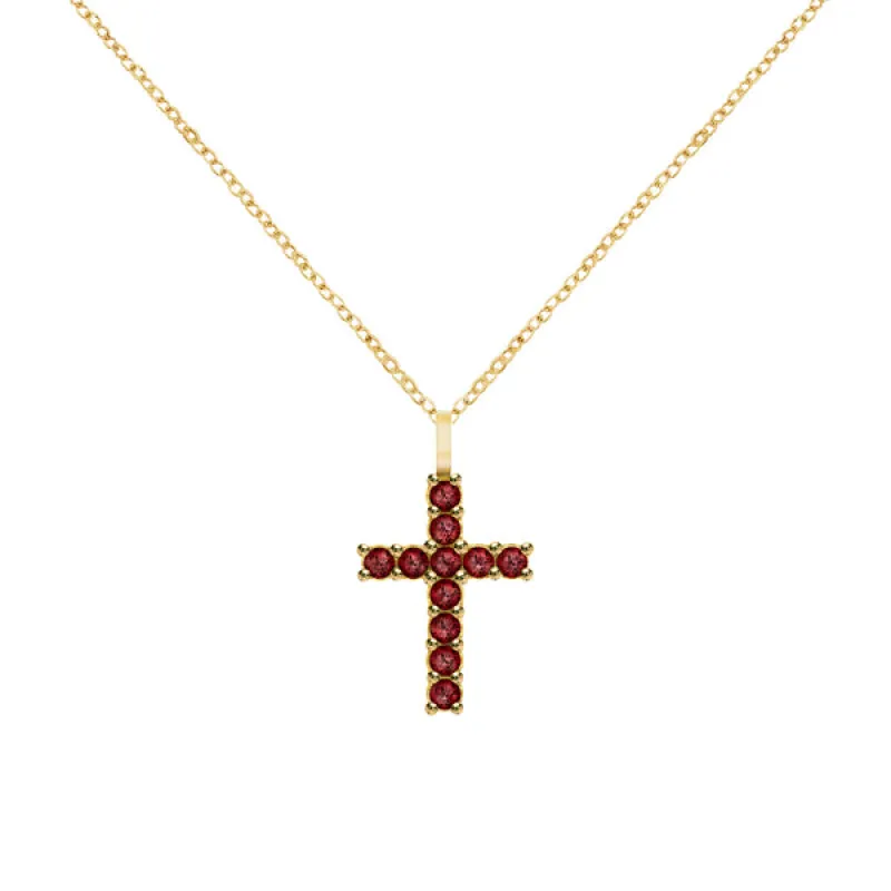 Rosecliff Cross Garnet Pendant in 14k Gold (January) sold by Haverhill