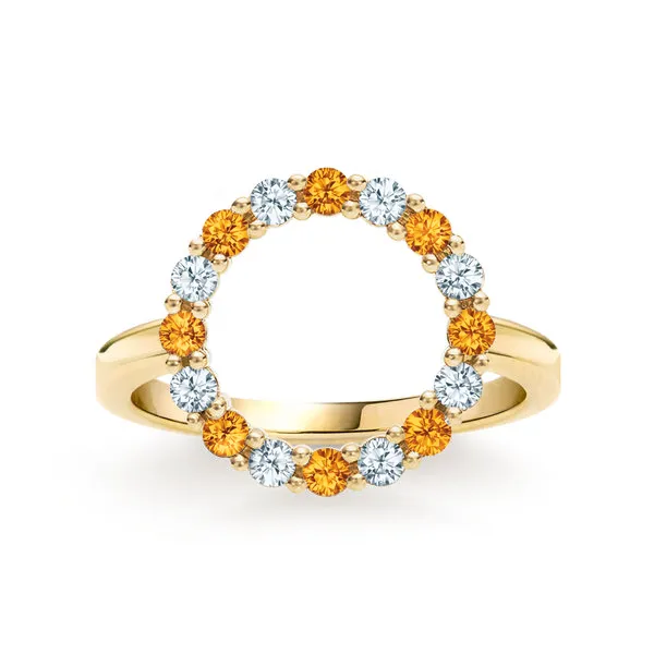 Personalized Rosecliff Circle Birthstone Ring in 14k Gold sold by Haverhill