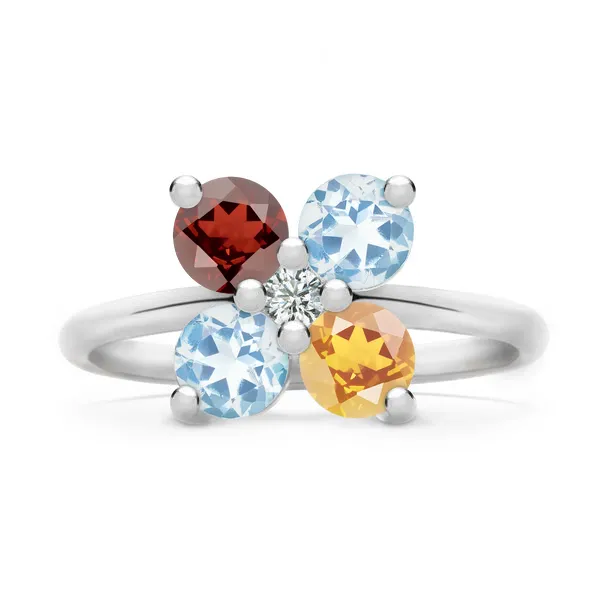 Personalized Greenwich 4 Birthstone & Diamond Ring in 14k Gold sold by Haverhill
