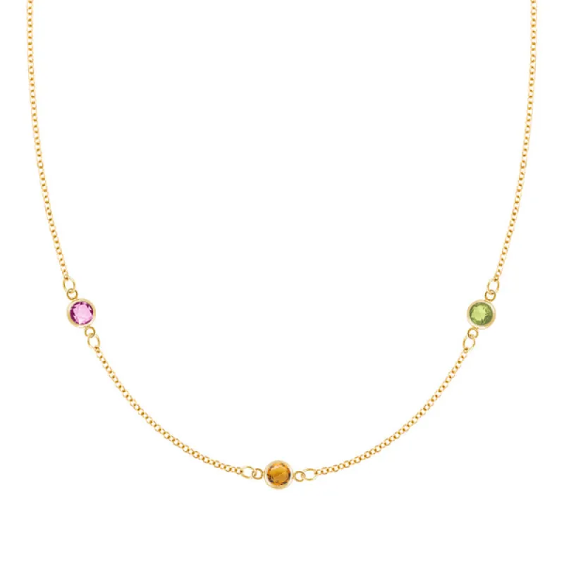 Personalized Classic 3 Birthstone Necklace in 14k Gold sold by Haverhill
