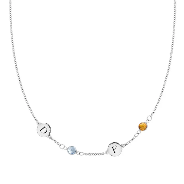 Personalized Classic 2 Letter & 2 Birthstone Necklace in 14k Gold (Single Spacing) sold by Haverhill