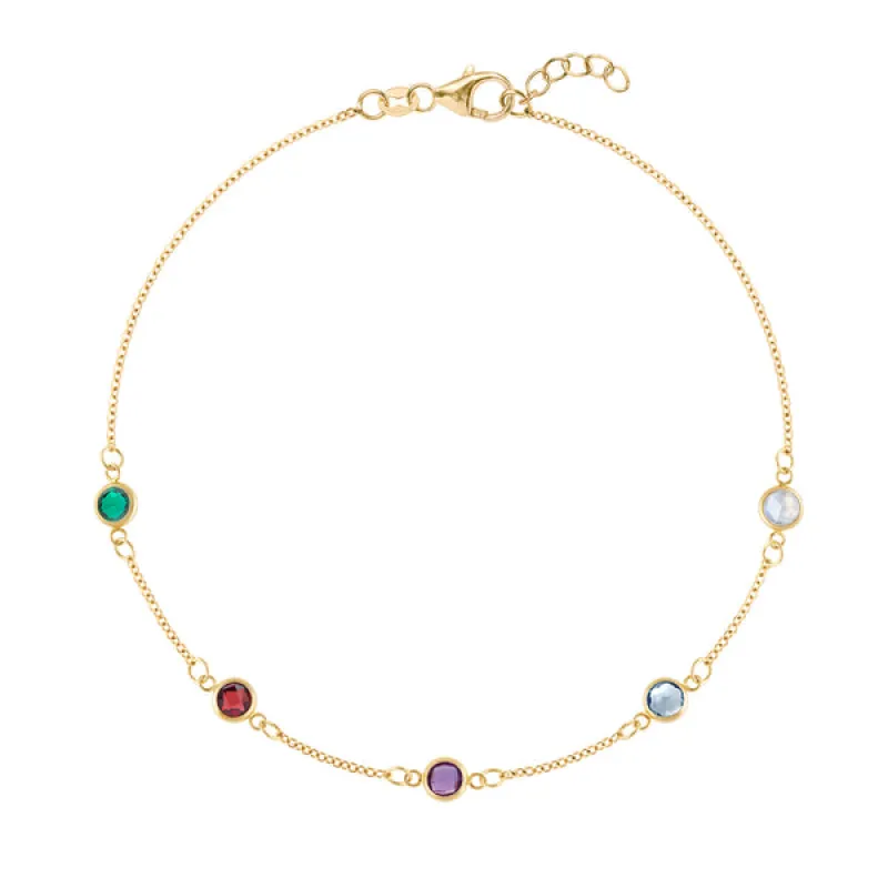 Personalized Classic 5 Birthstone Bracelet in 14k Gold sold by Haverhill