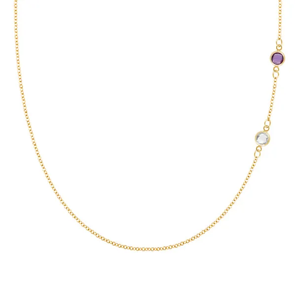 Personalized Classic 2 Birthstone Necklace in 14k Gold sold by Haverhill