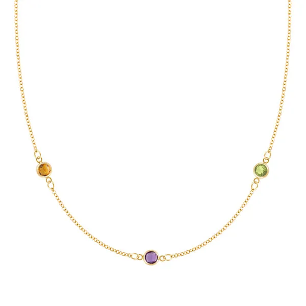 Personalized Classic 3 Birthstone Necklace in 14k Gold sold by Haverhill
