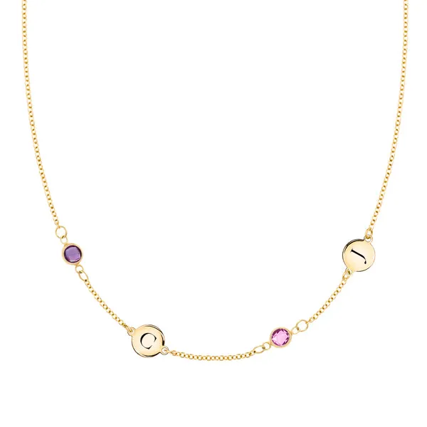 Personalized Classic 2 Letter & 2 Birthstone Necklace in 14k Gold (Double Spacing) sold by Haverhill