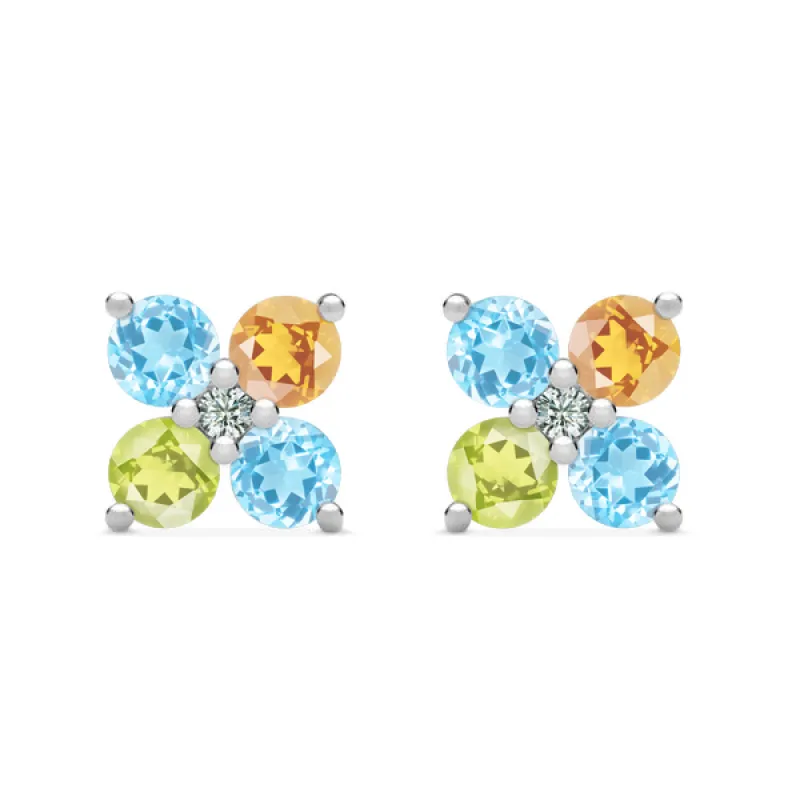 Personalized Greenwich 4 Birthstone & Diamond Earrings in 14k Gold sold by Haverhill