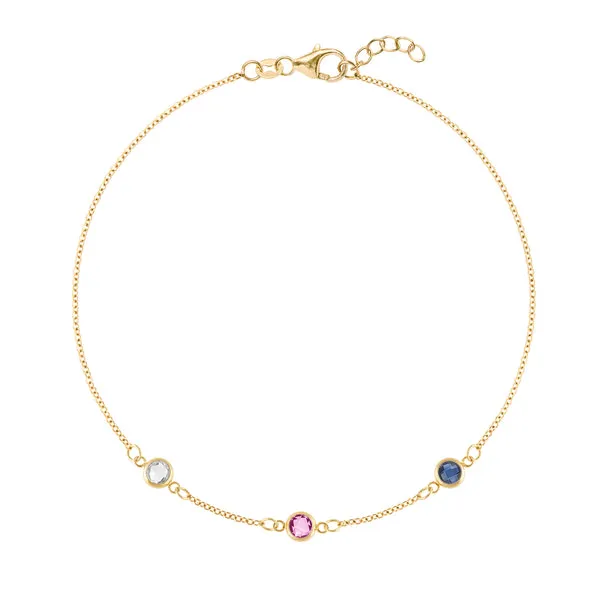 Personalized Classic 3 Birthstone Bracelet in 14k Gold sold by Haverhill