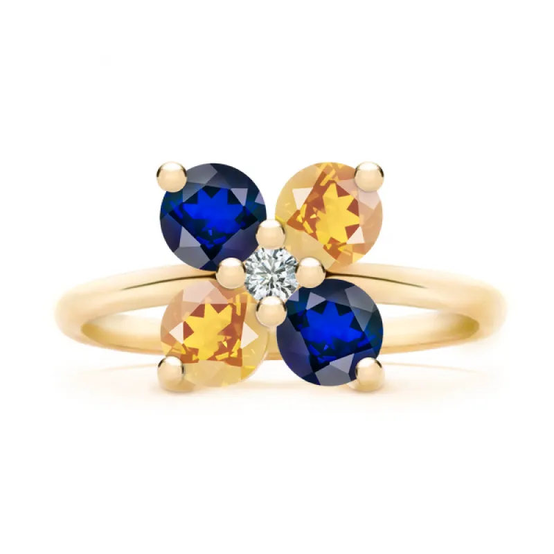 Personalized Greenwich 4 Birthstone & Diamond Ring in 14k Gold sold by Haverhill