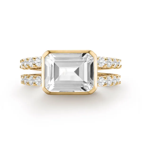 Personalized Warren Horizontal Birthstone Ring with Accent Stones in 14k Gold sold by Haverhill