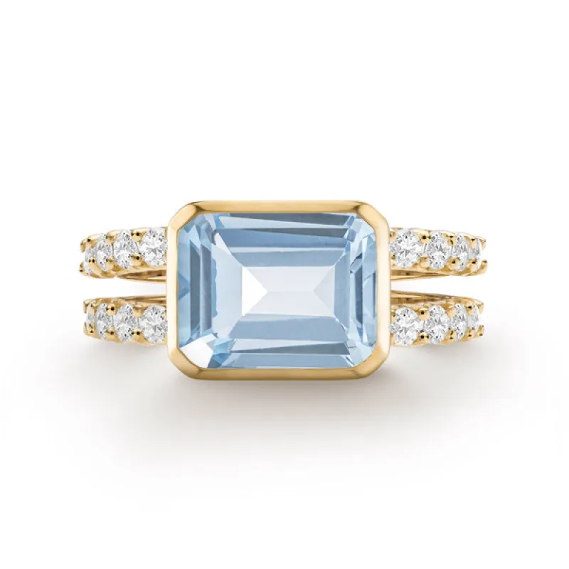 Personalized Warren Horizontal Birthstone Ring with Accent Stones in 14k Gold sold by Haverhill