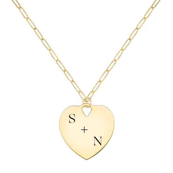 Engravable Large Flat Heart Pendant with Adelaide Mini Chain in 14k Gold sold by Haverhill
