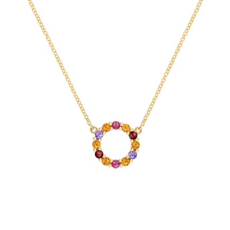 Personalized Rosecliff Small Circle Birthstone Necklace in 14k Gold sold by Haverhill