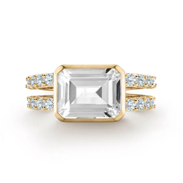 Personalized Warren Horizontal Birthstone Ring with Accent Stones in 14k Gold sold by Haverhill