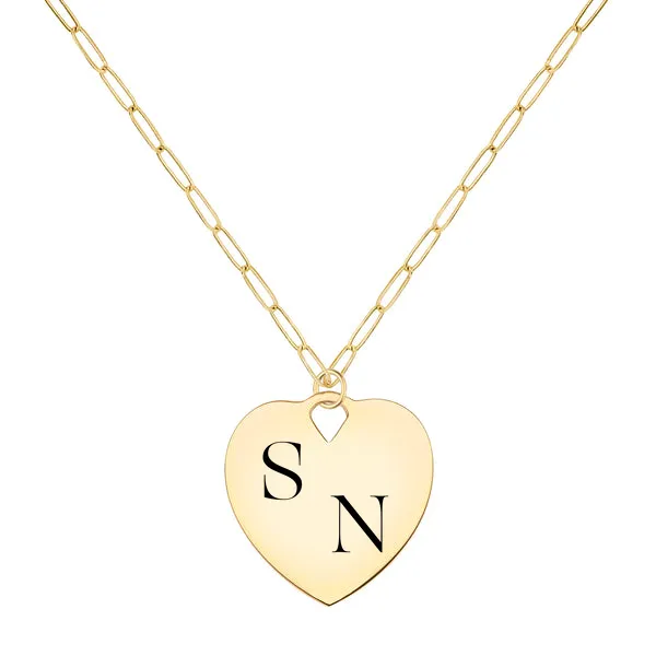 Engravable Large Flat Heart Pendant with Adelaide Mini Chain in 14k Gold sold by Haverhill