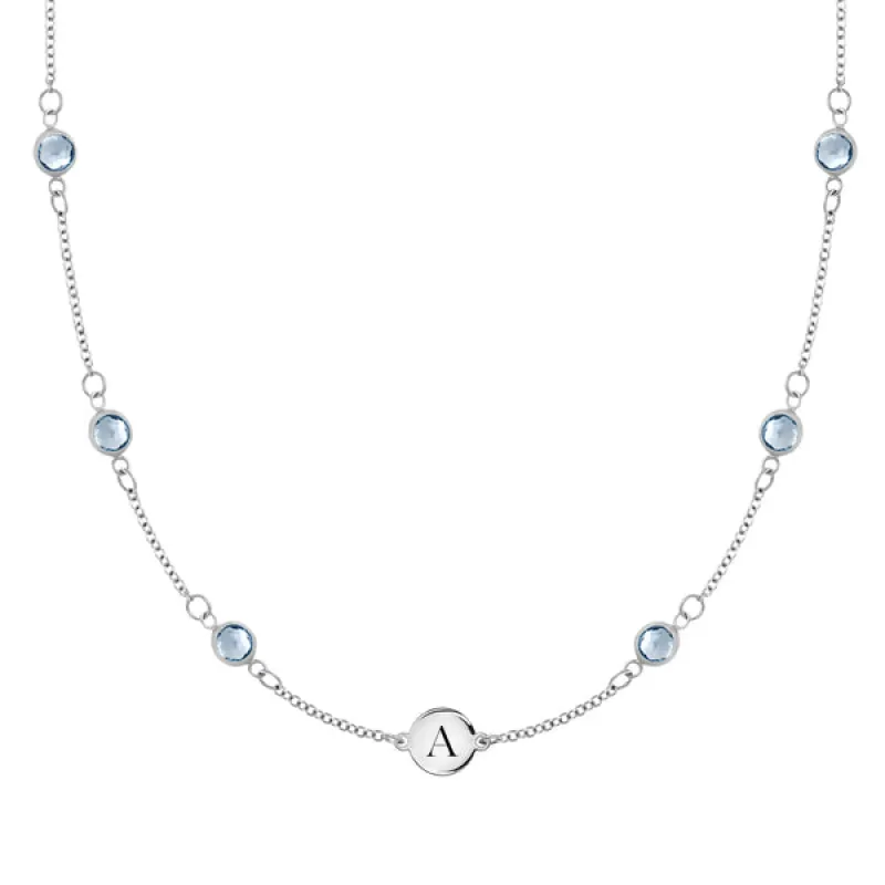 Personalized Classic 1 Letter & 6 Birthstone Necklace in 14k Gold (Double Spacing) sold by Haverhill
