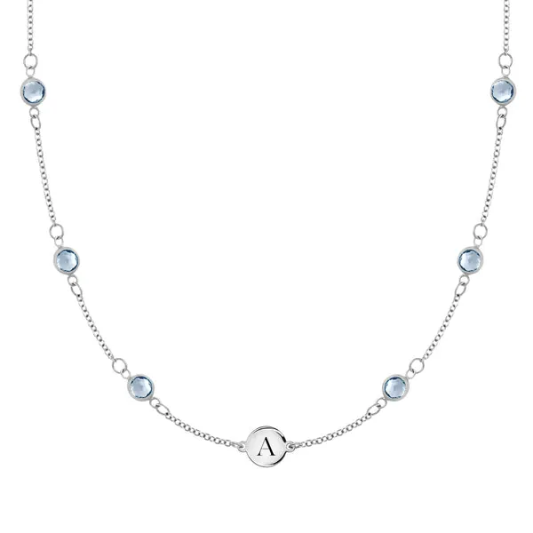 Personalized Classic 1 Letter & 6 Birthstone Necklace in 14k Gold (Double Spacing) sold by Haverhill