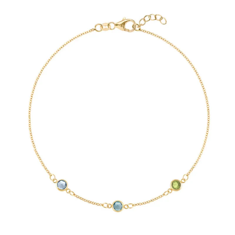Personalized Classic 3 Birthstone Bracelet in 14k Gold sold by Haverhill