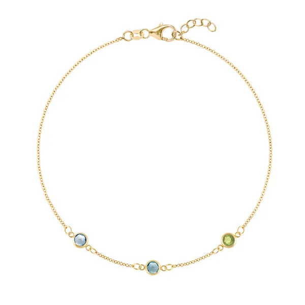Personalized Classic 3 Birthstone Bracelet in 14k Gold sold by Haverhill