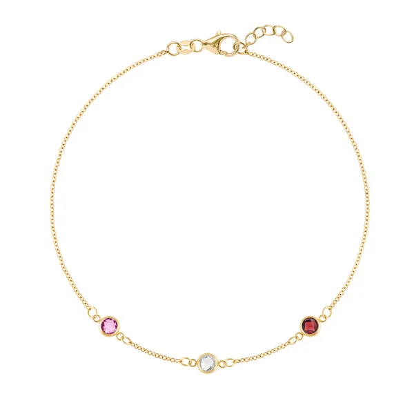 Personalized Classic 3 Birthstone Bracelet in 14k Gold sold by Haverhill