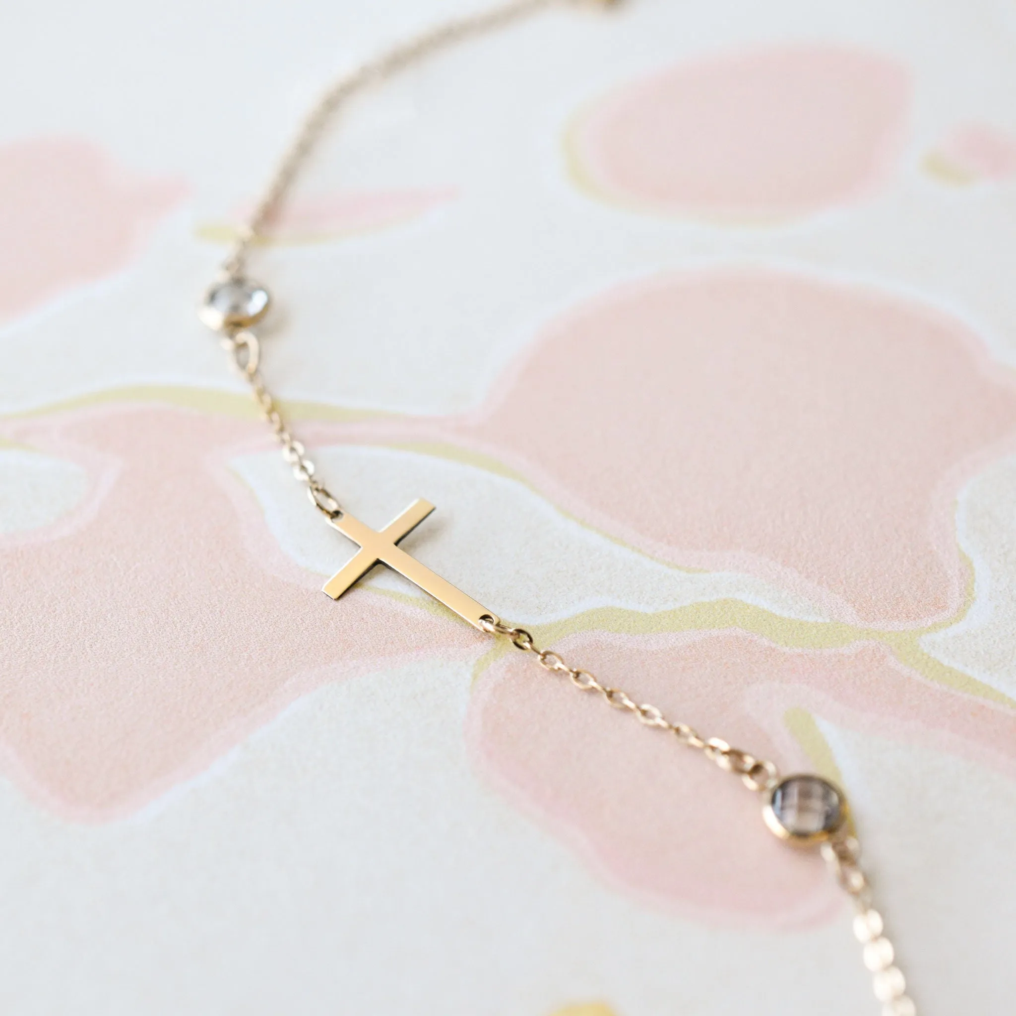 Personalized Classic Cross & 2 Birthstone Bracelet in 14k Gold sold by Haverhill product image thumbnail 3