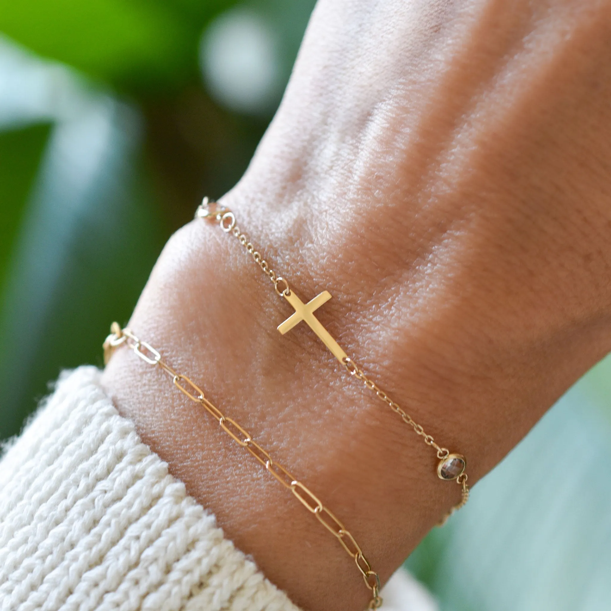 Personalized Classic Cross & 2 Birthstone Bracelet in 14k Gold sold by Haverhill product image thumbnail 2
