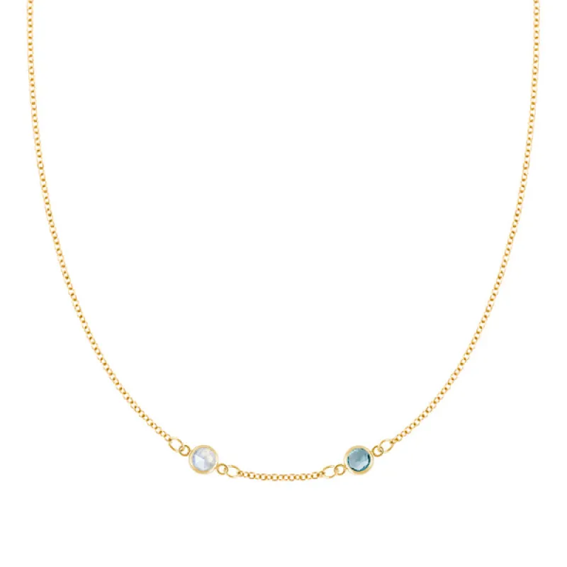 Personalized Classic 2 Birthstone Necklace in 14k Gold (Centered) sold by Haverhill