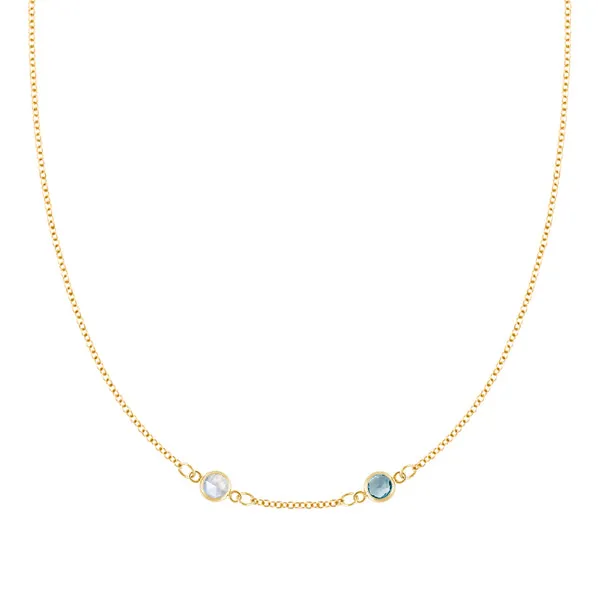 Personalized Classic 2 Birthstone Necklace in 14k Gold (Centered) sold by Haverhill