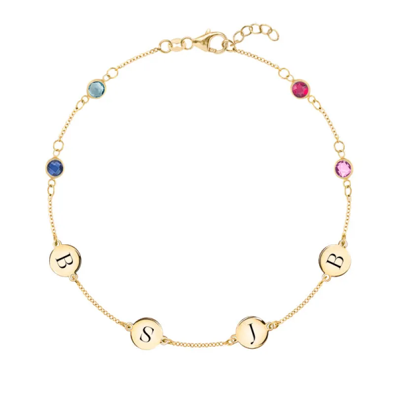 Personalized Classic 4 Letter & 4 Birthstone Bracelet in 14k Gold sold by Haverhill