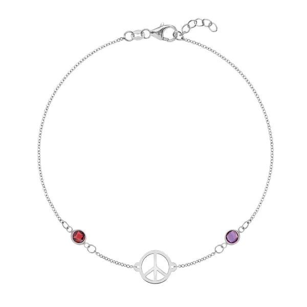 Personalized Peace Sign & 2 Birthstone Bracelet in 14k Gold sold by Haverhill