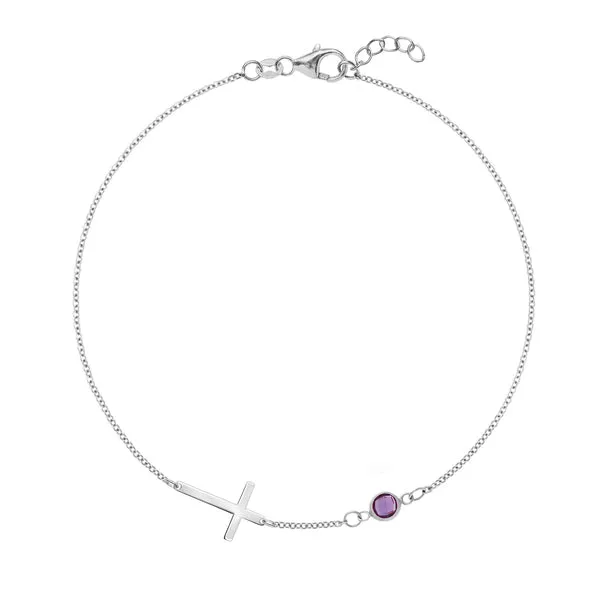 Personalized Classic Cross & 1 Birthstone Bracelet in 14k Gold sold by Haverhill