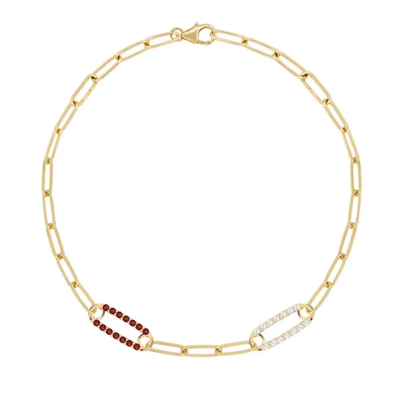 Personalized Adelaide 2 Pavé Birthstone Link Bracelet in 14k Gold sold by Haverhill