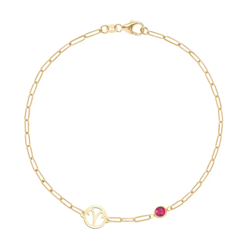Personalized Zodiac & Birthstone Adelaide Mini Bracelet in 14k Gold sold by Haverhill