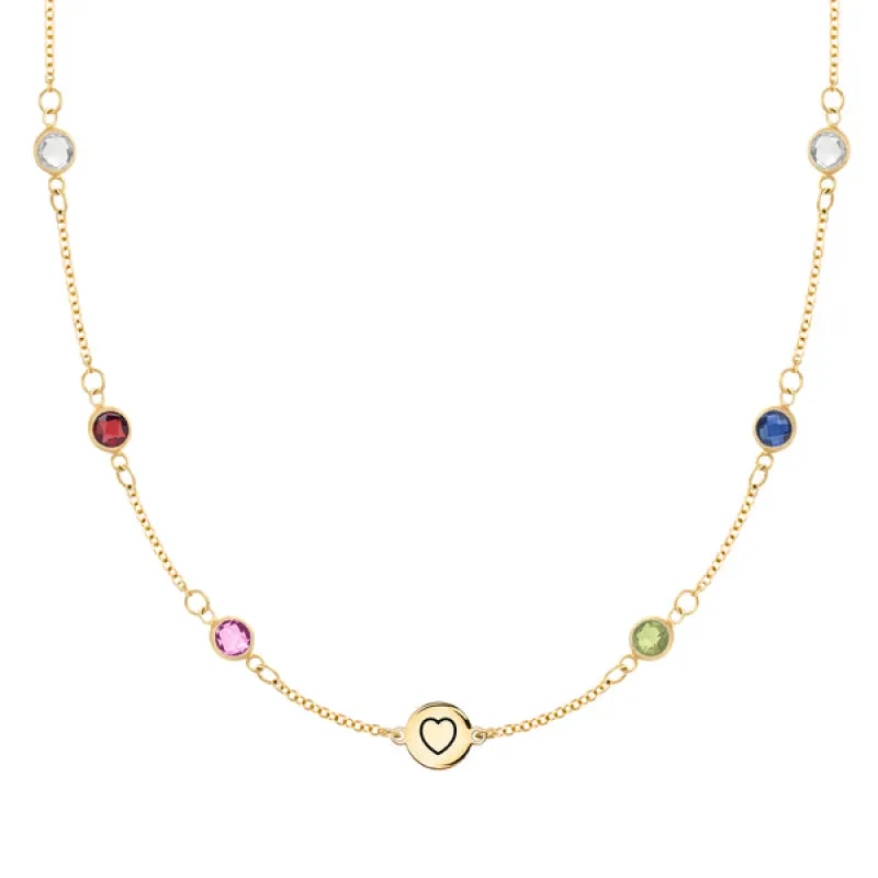 Personalized Heart Disc & Classic 6 Birthstone Necklace in 14k Gold sold by Haverhill