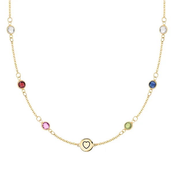 Personalized Heart Disc & Classic 6 Birthstone Necklace in 14k Gold sold by Haverhill