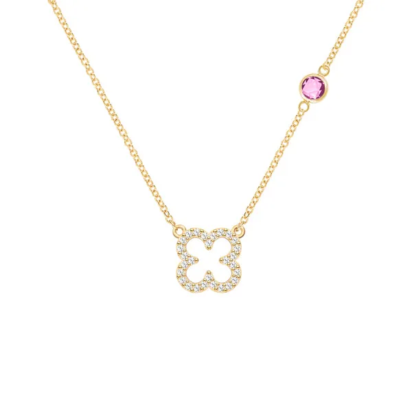 Personalized Diamond Clover & Birthstone Necklace in 14k Gold sold by Haverhill