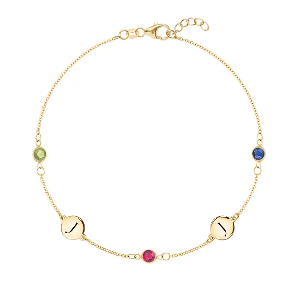 Personalized Classic 2 Letter & 3 Birthstone Bracelet in 14k Gold sold by Haverhill