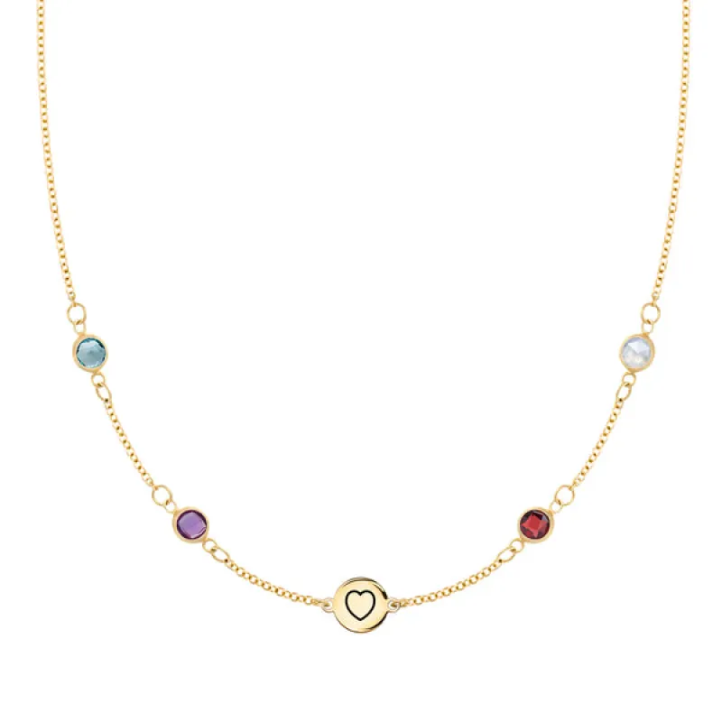 Personalized Heart Disc & Classic 4 Birthstone Necklace in 14k Gold sold by Haverhill