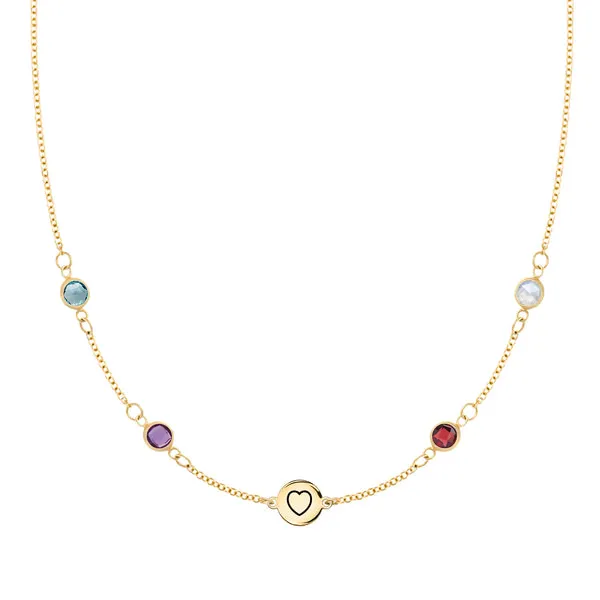 Personalized Heart Disc & Classic 4 Birthstone Necklace in 14k Gold sold by Haverhill
