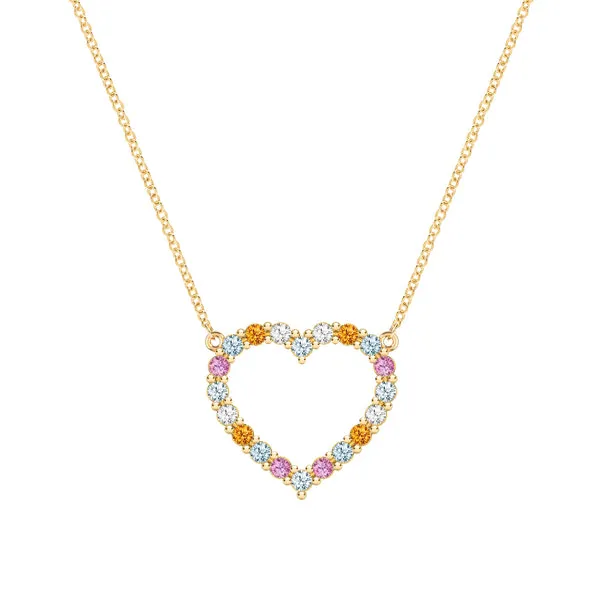 Personalized Rosecliff Heart Birthstone Necklace in 14k Gold sold by Haverhill