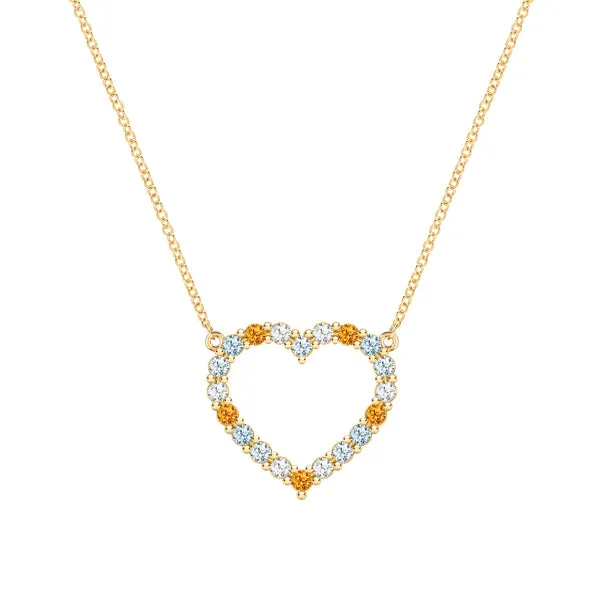 Personalized Rosecliff Heart Birthstone Necklace in 14k Gold sold by Haverhill